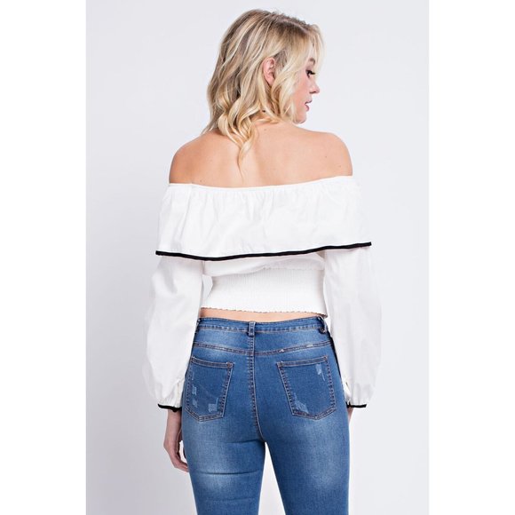 Women's Super Cute Comfy Off Shoulder Top With Contrast Detail Linning & Corset - Picture 5 of 10